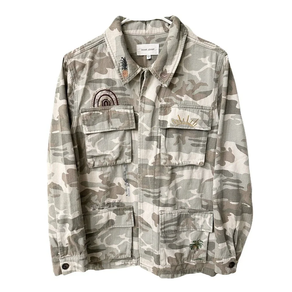 Dear John Womens Size Small Desert Sage Camo Embroidered Roxie Denim Jacket EUC - Picture 3 of 13
